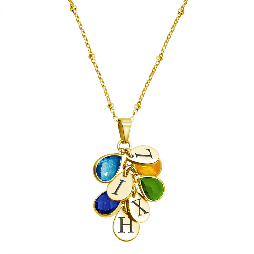 12 water drop birthstone gemstone necklace tricolor - FASHIONKULTUR