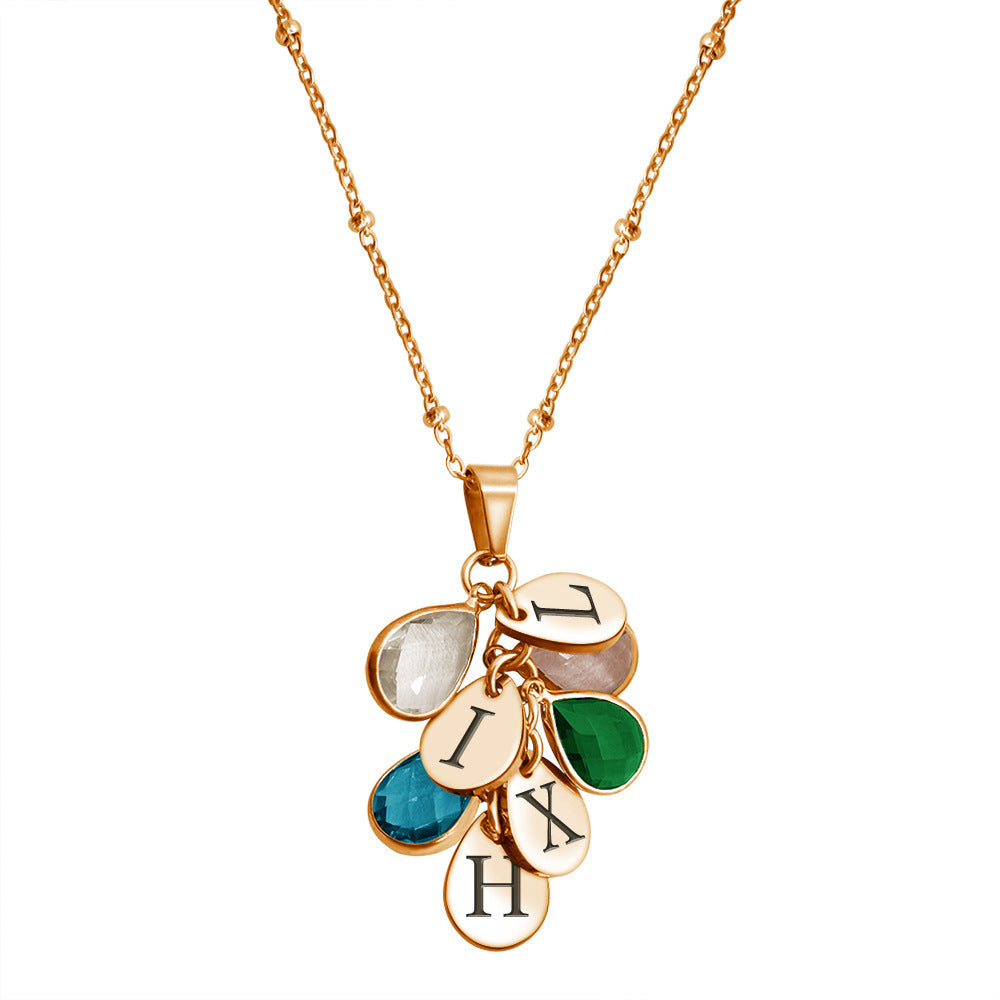 12 water drop birthstone gemstone necklace tricolor - FASHIONKULTUR