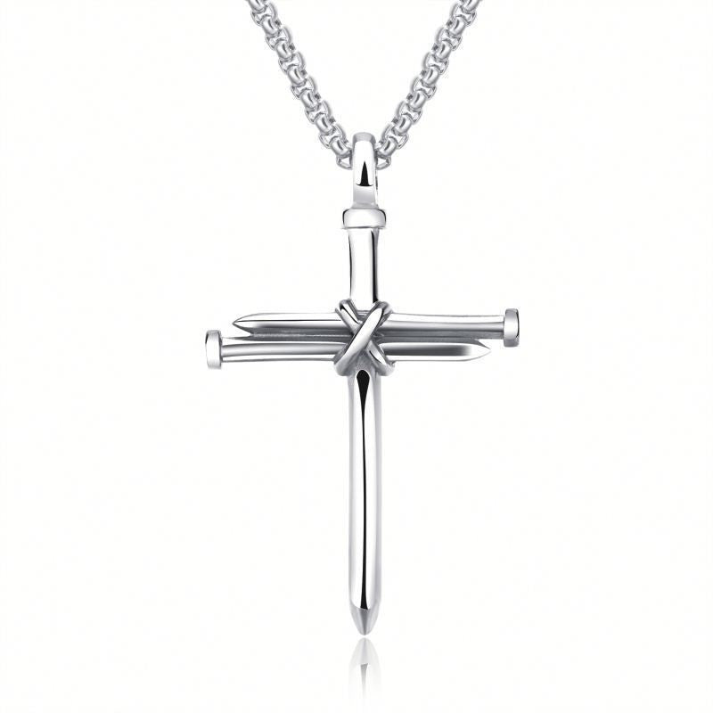 Steel Gold Black Color Fashion Mens Iron Nail Cross Pendant Necklace Stainless Steel 3mm Round Box Chain Jewelry Gift For Men - FASHIONKULTUR