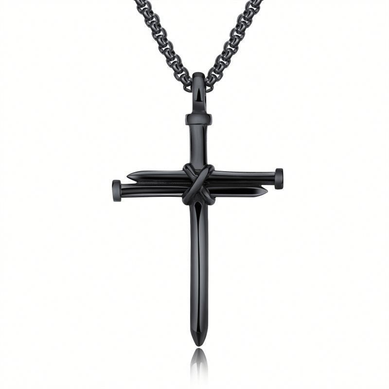 Steel Gold Black Color Fashion Mens Iron Nail Cross Pendant Necklace Stainless Steel 3mm Round Box Chain Jewelry Gift For Men - FASHIONKULTUR