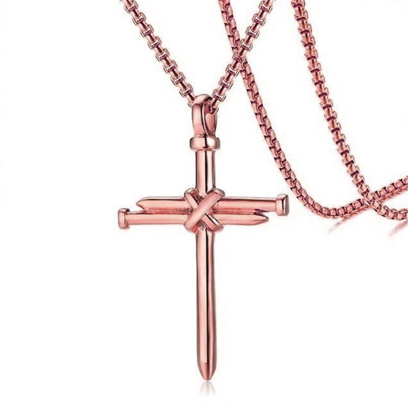 Steel Gold Black Color Fashion Mens Iron Nail Cross Pendant Necklace Stainless Steel 3mm Round Box Chain Jewelry Gift For Men - FASHIONKULTUR