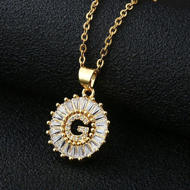 Letter Necklace Female Necklace 26 Letters Copper Inlaid Cubic Zircon - FASHIONKULTUR