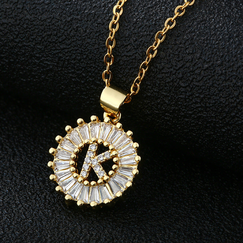 Letter Necklace Female Necklace 26 Letters Copper Inlaid Cubic Zircon - FASHIONKULTUR