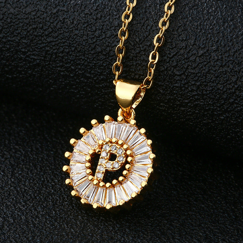 Letter Necklace Female Necklace 26 Letters Copper Inlaid Cubic Zircon - FASHIONKULTUR