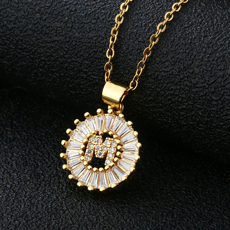 Letter Necklace Female Necklace 26 Letters Copper Inlaid Cubic Zircon - FASHIONKULTUR