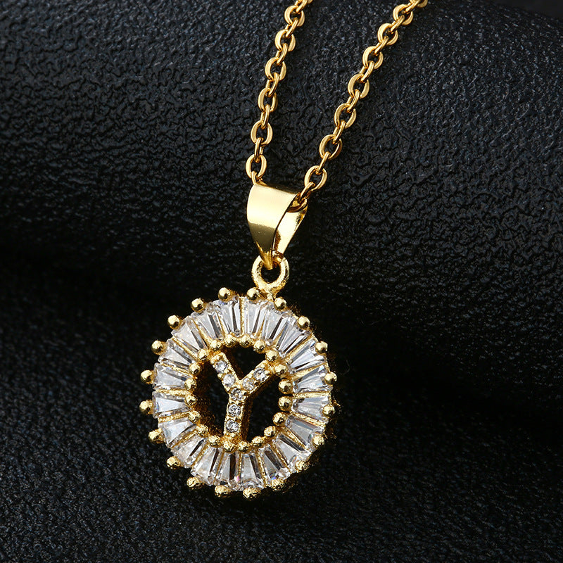 Letter Necklace Female Necklace 26 Letters Copper Inlaid Cubic Zircon - FASHIONKULTUR