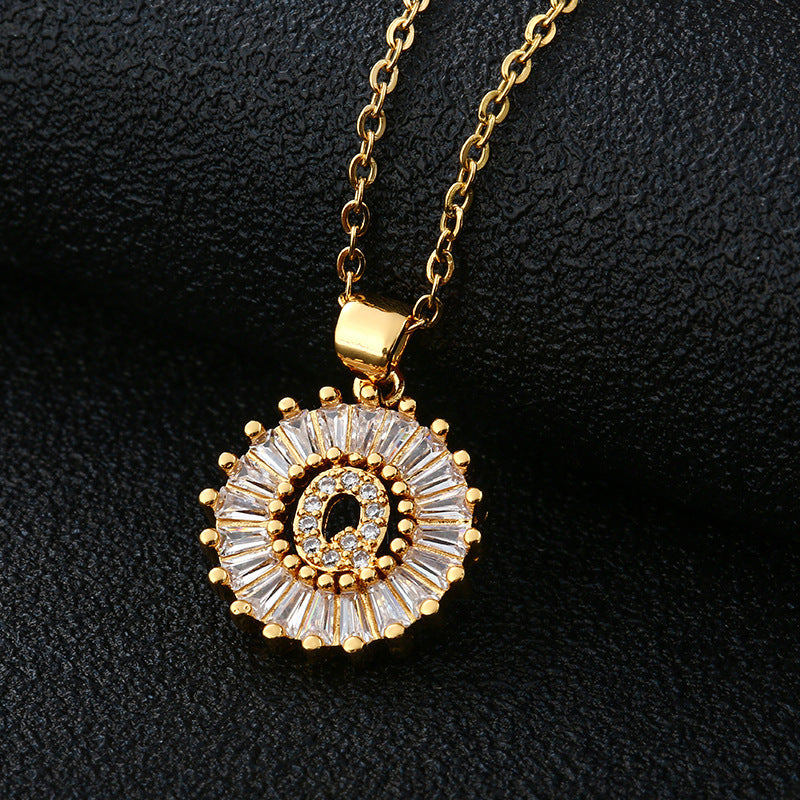 Letter Necklace Female Necklace 26 Letters Copper Inlaid Cubic Zircon - FASHIONKULTUR