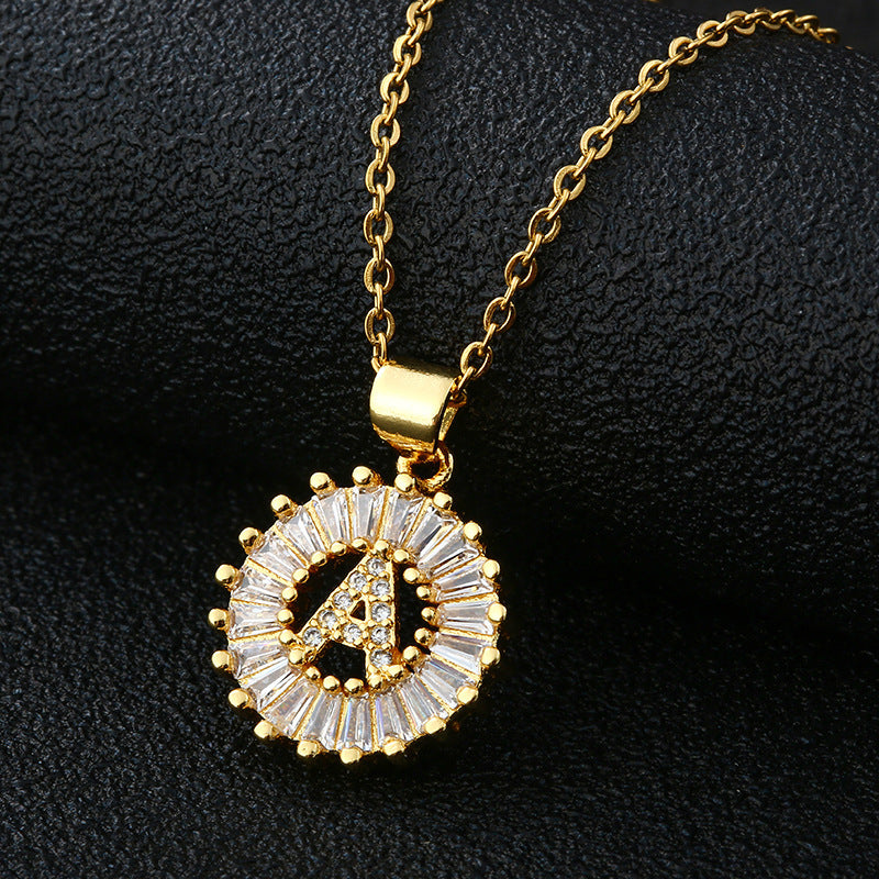 Letter Necklace Female Necklace 26 Letters Copper Inlaid Cubic Zircon - FASHIONKULTUR