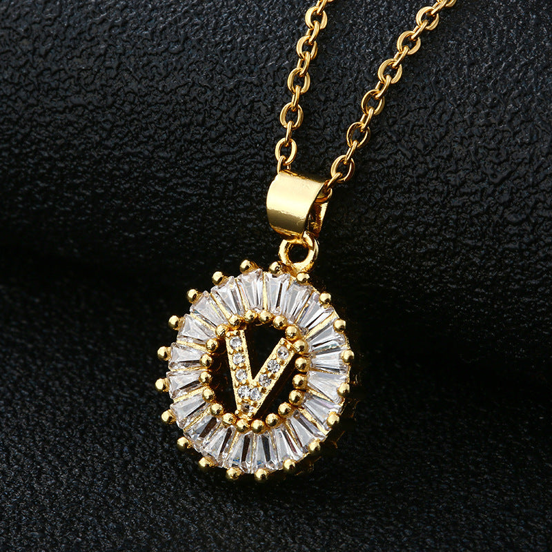 Letter Necklace Female Necklace 26 Letters Copper Inlaid Cubic Zircon - FASHIONKULTUR