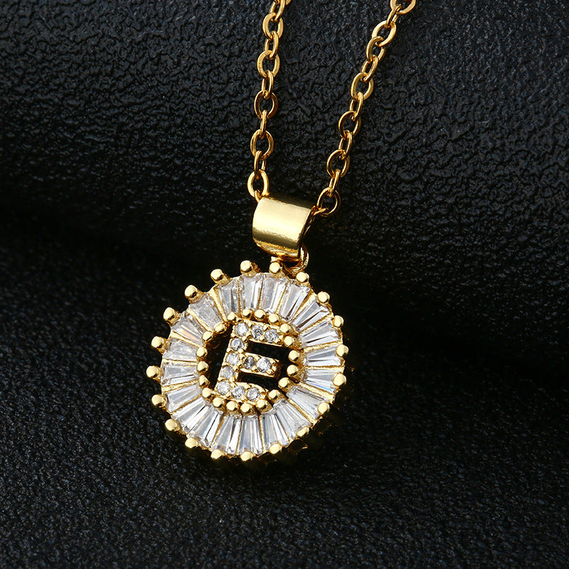 Letter Necklace Female Necklace 26 Letters Copper Inlaid Cubic Zircon - FASHIONKULTUR