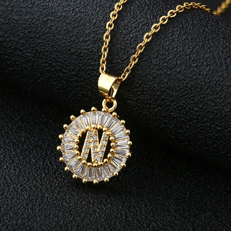 Letter Necklace Female Necklace 26 Letters Copper Inlaid Cubic Zircon - FASHIONKULTUR