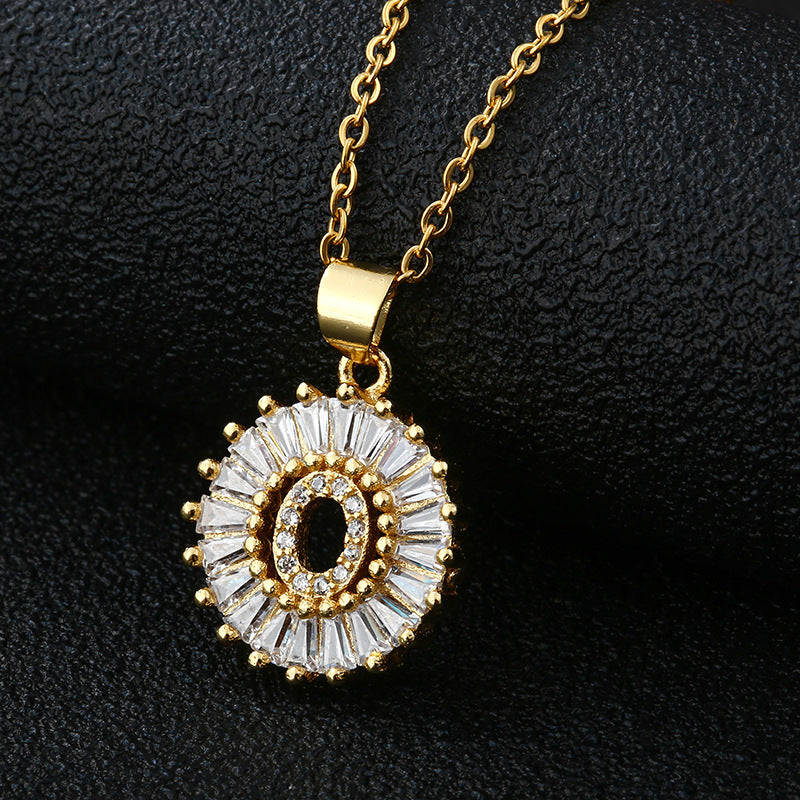 Letter Necklace Female Necklace 26 Letters Copper Inlaid Cubic Zircon - FASHIONKULTUR