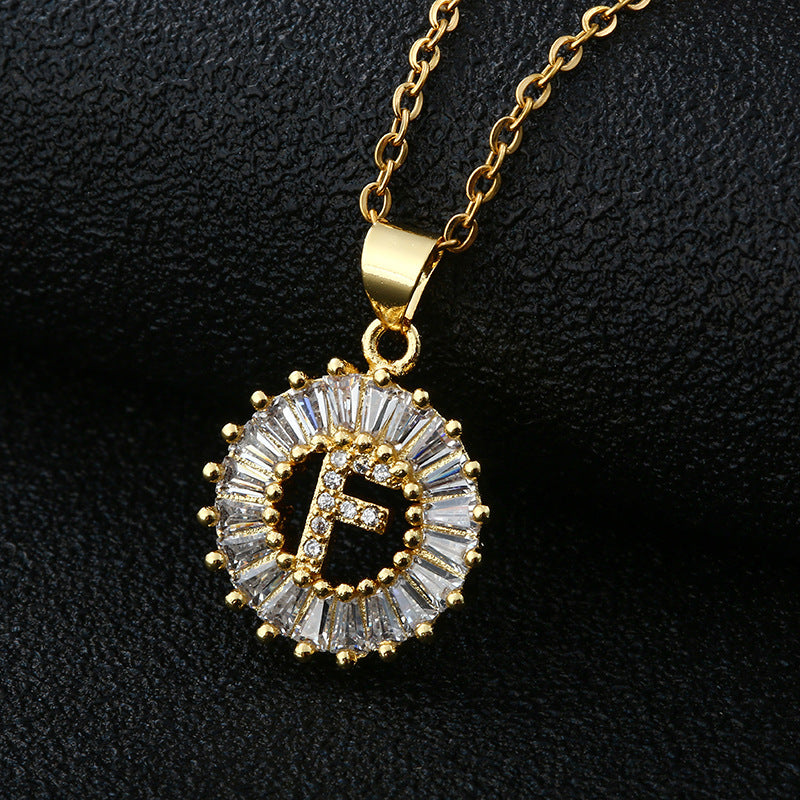 Letter Necklace Female Necklace 26 Letters Copper Inlaid Cubic Zircon - FASHIONKULTUR