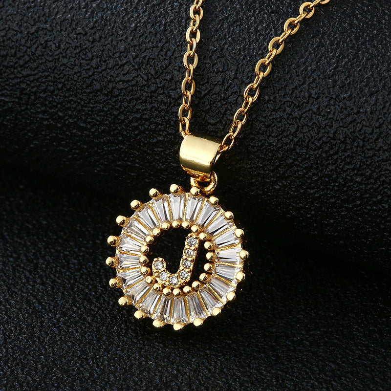 Letter Necklace Female Necklace 26 Letters Copper Inlaid Cubic Zircon - FASHIONKULTUR