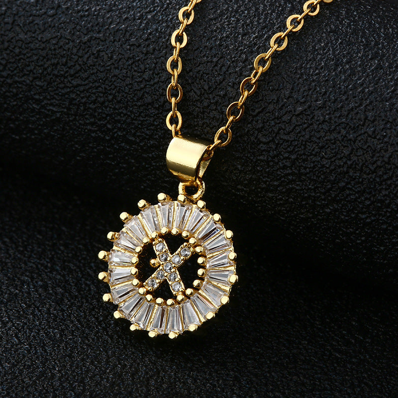 Letter Necklace Female Necklace 26 Letters Copper Inlaid Cubic Zircon - FASHIONKULTUR