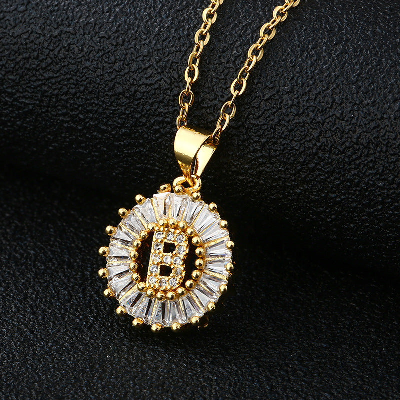 Letter Necklace Female Necklace 26 Letters Copper Inlaid Cubic Zircon - FASHIONKULTUR