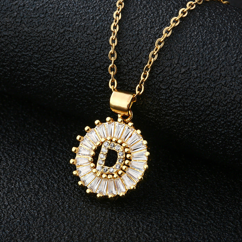 Letter Necklace Female Necklace 26 Letters Copper Inlaid Cubic Zircon - FASHIONKULTUR