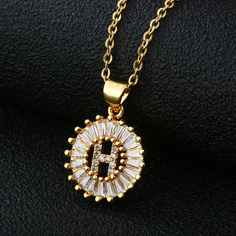 Letter Necklace Female Necklace 26 Letters Copper Inlaid Cubic Zircon - FASHIONKULTUR