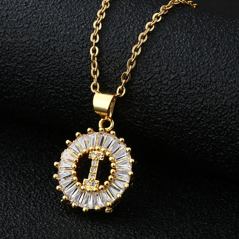 Letter Necklace Female Necklace 26 Letters Copper Inlaid Cubic Zircon - FASHIONKULTUR