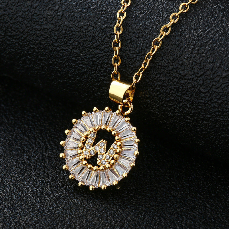 Letter Necklace Female Necklace 26 Letters Copper Inlaid Cubic Zircon - FASHIONKULTUR