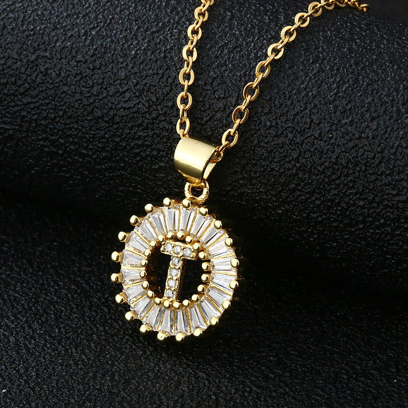 Letter Necklace Female Necklace 26 Letters Copper Inlaid Cubic Zircon - FASHIONKULTUR