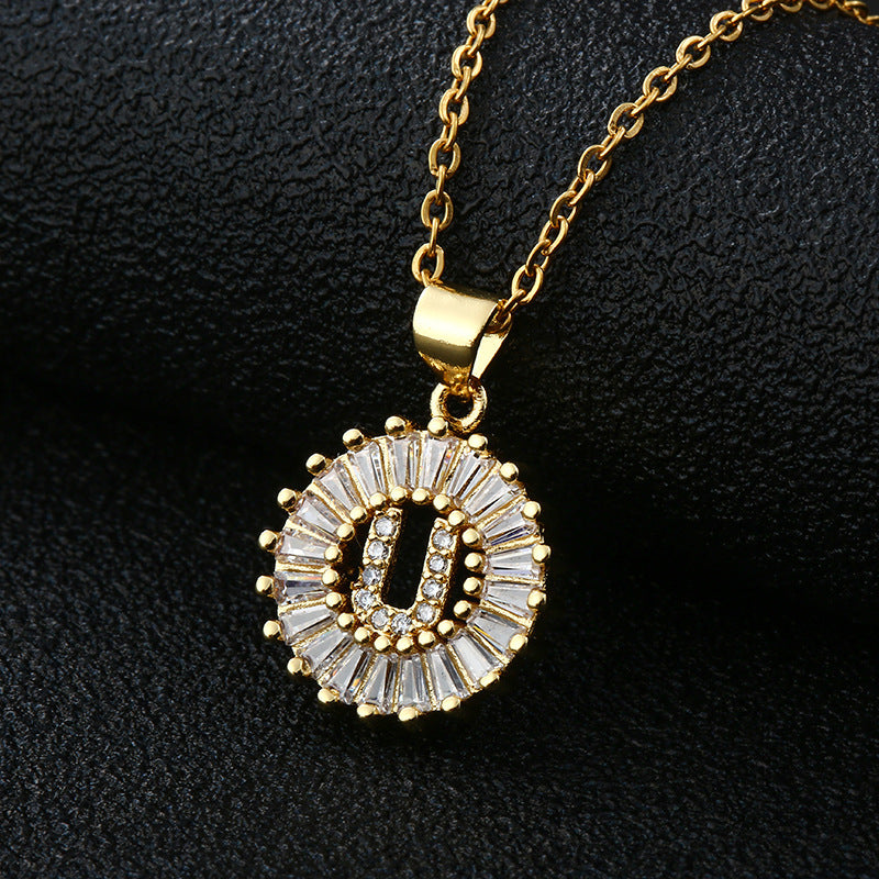 Letter Necklace Female Necklace 26 Letters Copper Inlaid Cubic Zircon - FASHIONKULTUR
