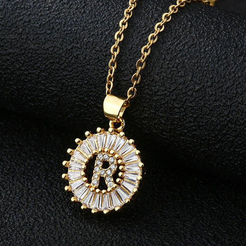Letter Necklace Female Necklace 26 Letters Copper Inlaid Cubic Zircon - FASHIONKULTUR