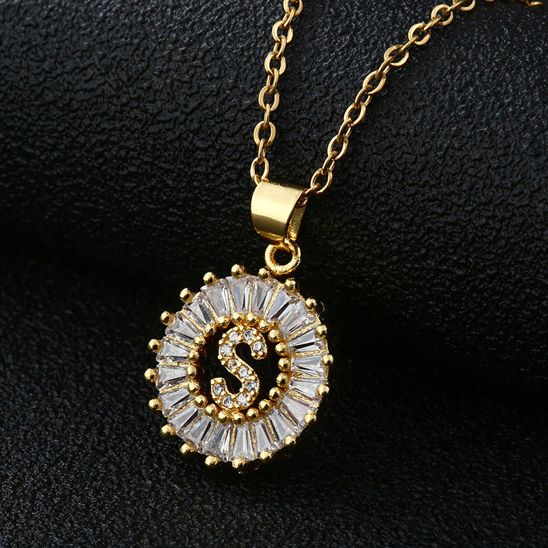 Letter Necklace Female Necklace 26 Letters Copper Inlaid Cubic Zircon - FASHIONKULTUR