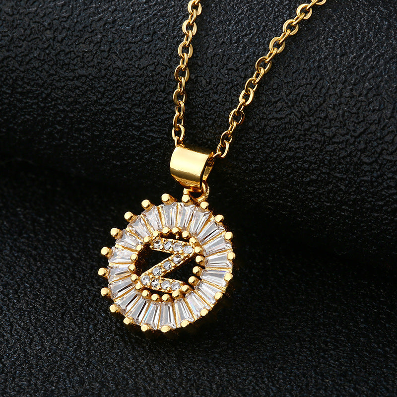 Letter Necklace Female Necklace 26 Letters Copper Inlaid Cubic Zircon - FASHIONKULTUR