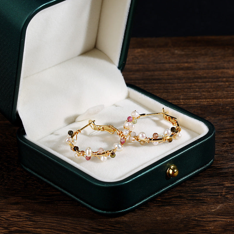 Pearl Winding Small Circle Earrings - FASHIONKULTUR