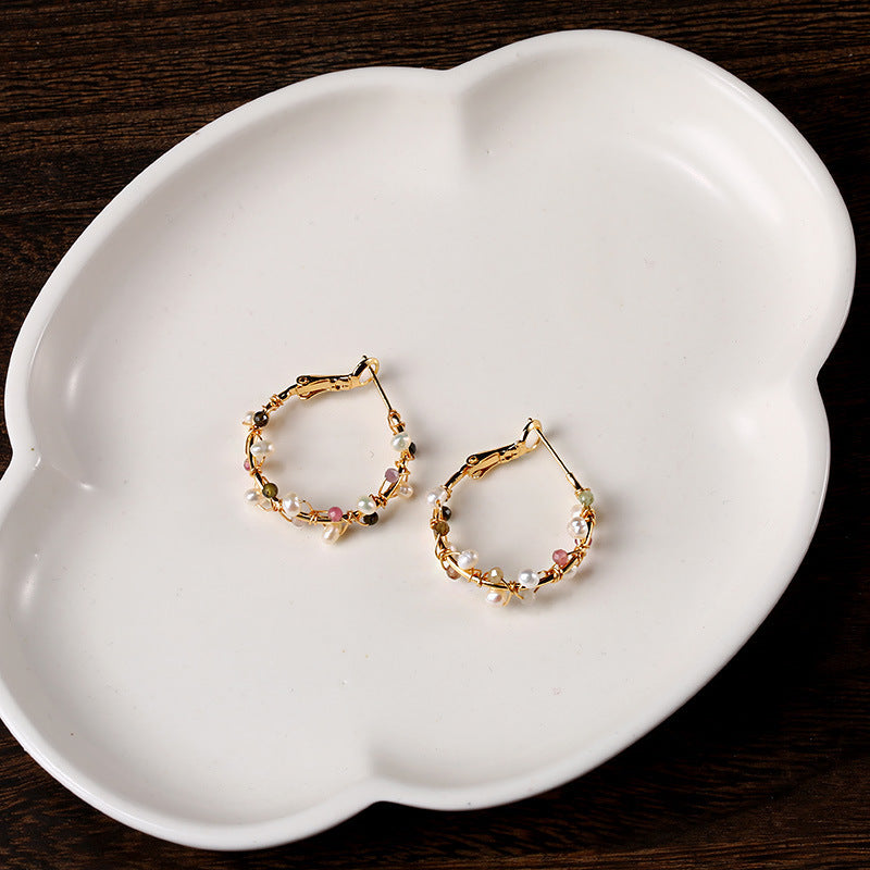 Pearl Winding Small Circle Earrings - FASHIONKULTUR