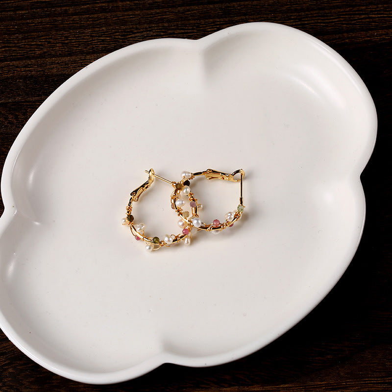 Pearl Winding Small Circle Earrings - FASHIONKULTUR