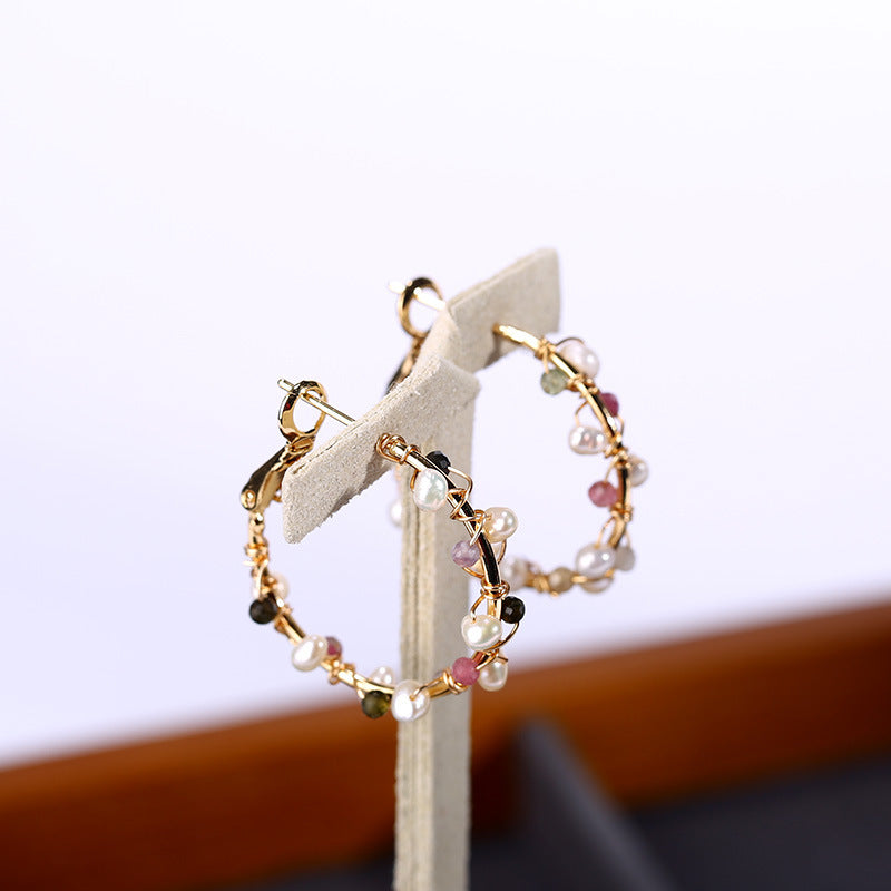 Pearl Winding Small Circle Earrings - FASHIONKULTUR
