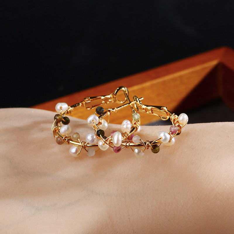 Pearl Winding Small Circle Earrings - FASHIONKULTUR