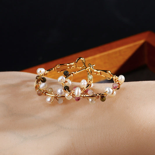 Pearl Winding Small Circle Earrings - FASHIONKULTUR
