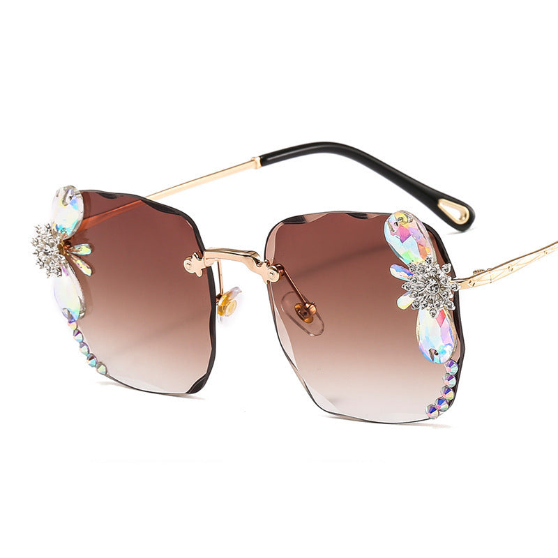 Frameless Trendy Rhinestone Sunglasses, Gradient Luxury Sunglasses Women - FASHIONKULTUR