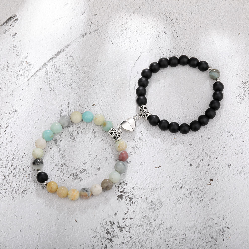 One Pair Magnetic Couple Bracelet For Women Lover Heart Distance Paired Pendant Natural Stone Bracelets Valentine's Day Gifts Men Jewelry - FASHIONKULTUR