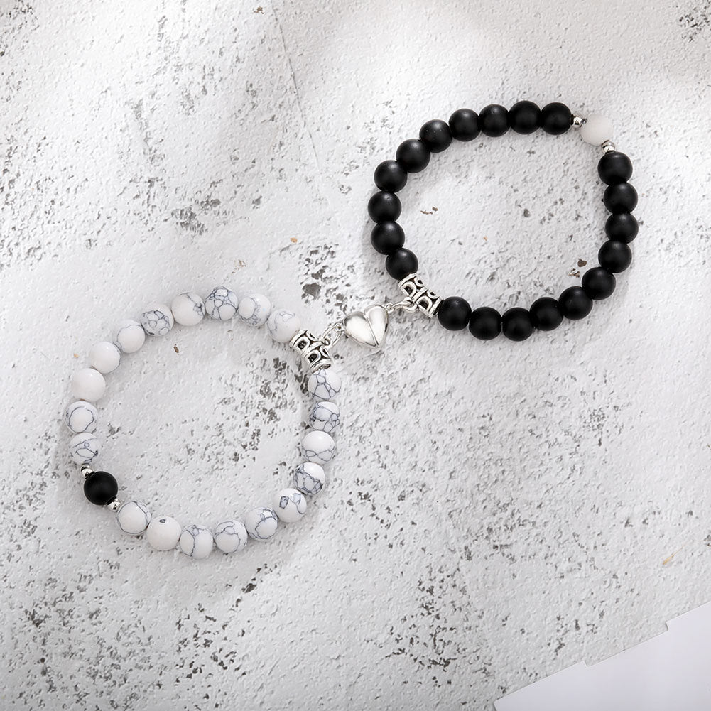One Pair Magnetic Couple Bracelet For Women Lover Heart Distance Paired Pendant Natural Stone Bracelets Valentine's Day Gifts Men Jewelry - FASHIONKULTUR