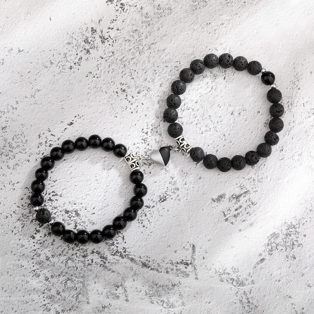 One Pair Magnetic Couple Bracelet For Women Lover Heart Distance Paired Pendant Natural Stone Bracelets Valentine's Day Gifts Men Jewelry - FASHIONKULTUR