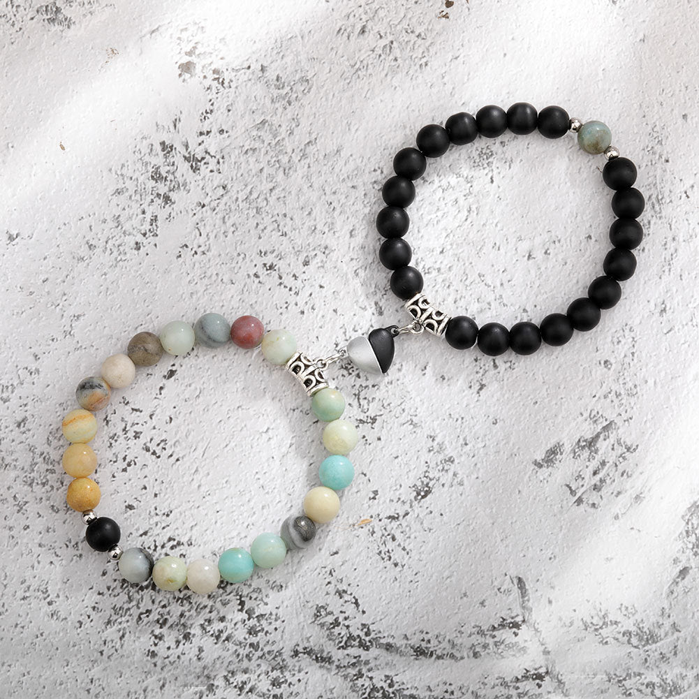 One Pair Magnetic Couple Bracelet For Women Lover Heart Distance Paired Pendant Natural Stone Bracelets Valentine's Day Gifts Men Jewelry - FASHIONKULTUR