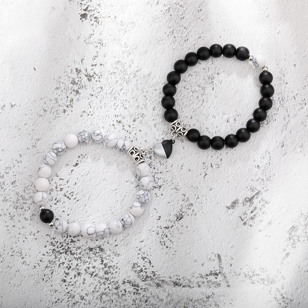 One Pair Magnetic Couple Bracelet For Women Lover Heart Distance Paired Pendant Natural Stone Bracelets Valentine's Day Gifts Men Jewelry - FASHIONKULTUR