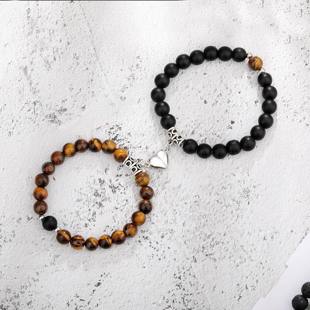 One Pair Magnetic Couple Bracelet For Women Lover Heart Distance Paired Pendant Natural Stone Bracelets Valentine's Day Gifts Men Jewelry - FASHIONKULTUR