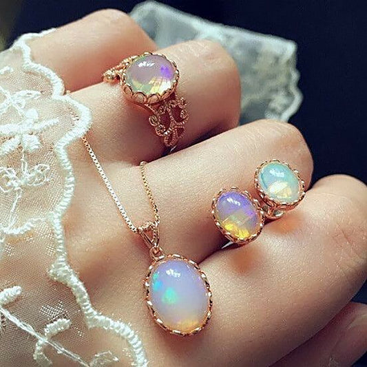 Dazzling gemstone trend jewelry set Fashion Europe and new necklace earrings ring set - FASHIONKULTUR