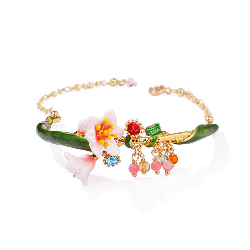 French forest hand-painted enamel glaze flower bracelet personality temperament adjustable bracelet hand jewelry lady - FASHIONKULTUR