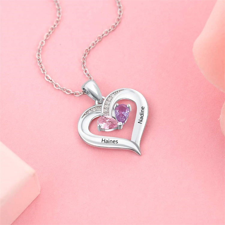 Gemstone necklace female heart-shaped couple custom lettering pendant gift - FASHIONKULTUR