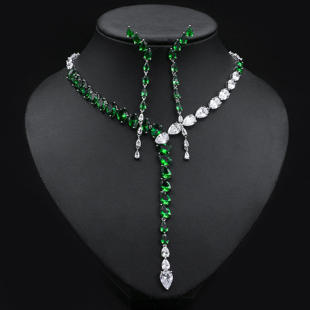 Simple Two-color Stitching Drop Heart-shaped Zircon Necklace Earrings - FASHIONKULTUR