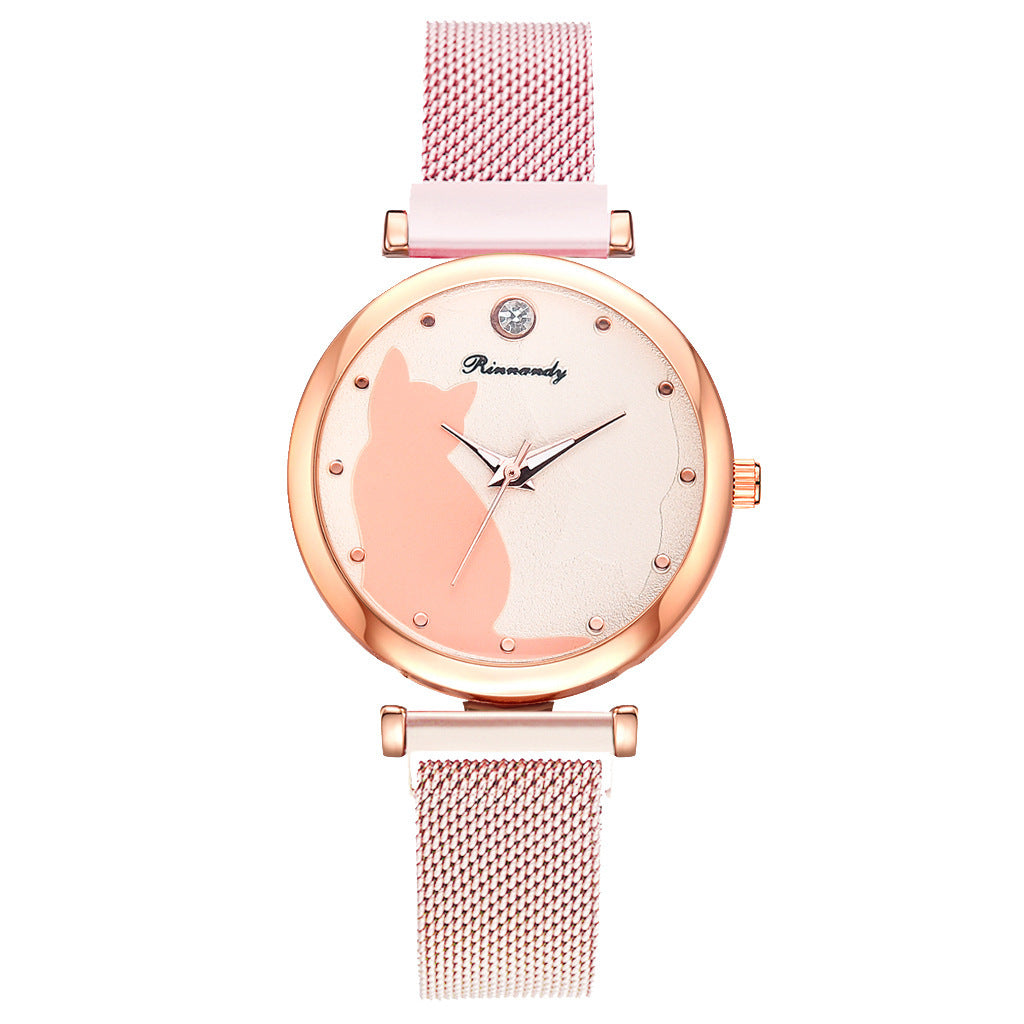 Women's cat watch bracelet set - FASHIONKULTUR