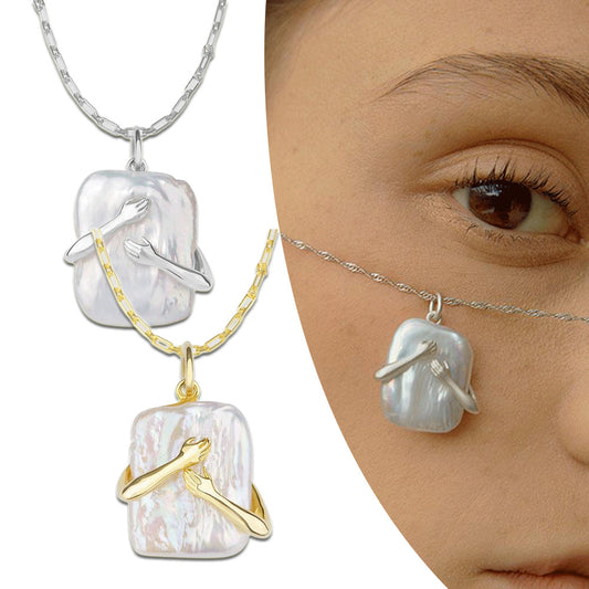 Unique Square Baroque Pearl Couple Pendant Necklace Valentines Day Lover Gift Party Jewelry - FASHIONKULTUR