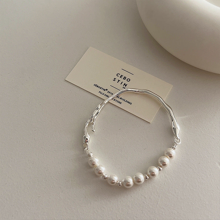 Niche Design Irregular Metal Pearl Bracelet For Women Retro Personality And Minimalism All-matching Graceful Fashion - FASHIONKULTUR