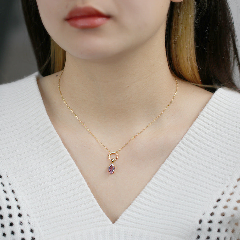Simple Amethyst S925 Sterling Silver Pendant - FASHIONKULTUR